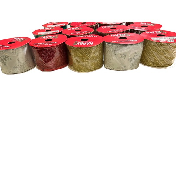 Bundle 13 Christmas Holiday Fabric Ribbons 25ft each - Picture 7 of 16